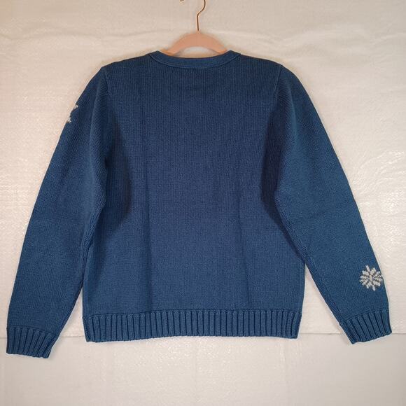 Liz Claiborne Crewneck Snowflake Sweater MP Medium Petite Blue White Cotton NEW - Picture 2 of 6